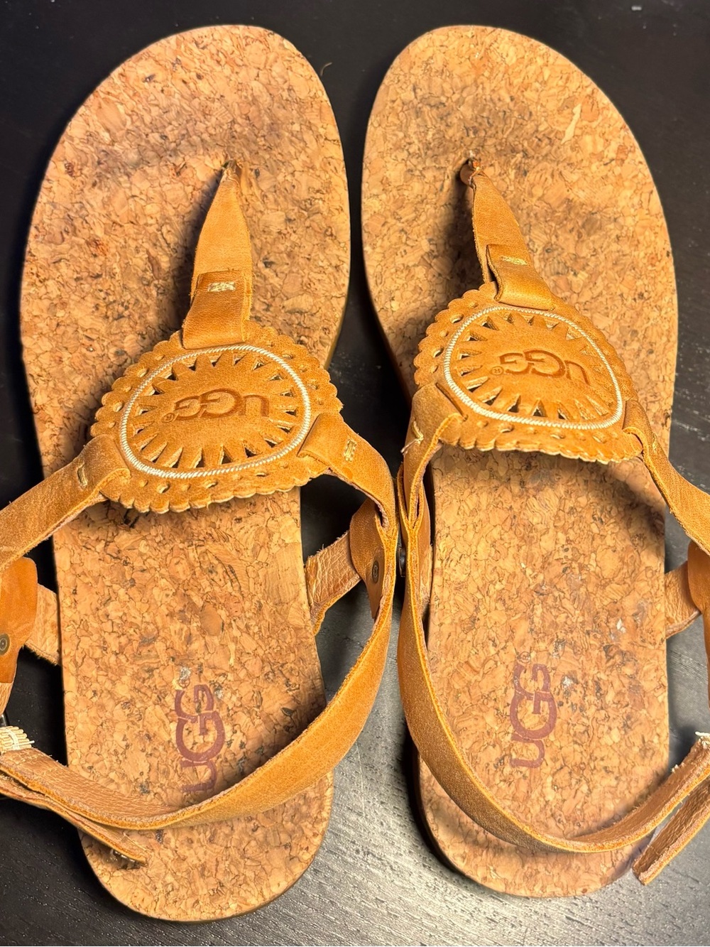 UGG Women's Tan Cork Thong Sandals with Medallion Detail - Picture 4 of 10